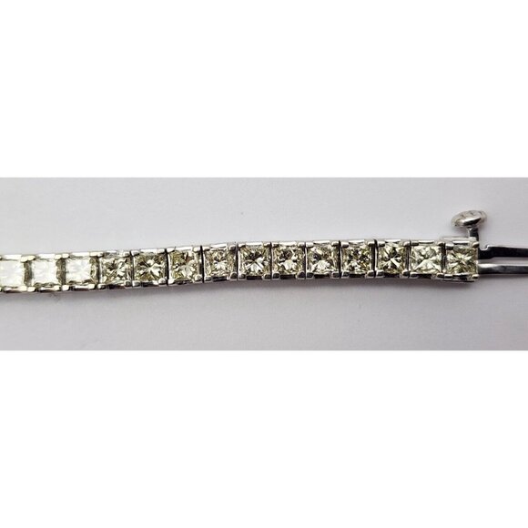 14K Solid White Gold Designer Princess Cut Diamond Tennis Link Bracelet 7.25" L - Picture 13 of 16